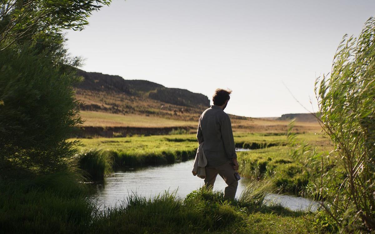 Кадр из фильма «О сухой траве», Человек стоит  на берегу пруда