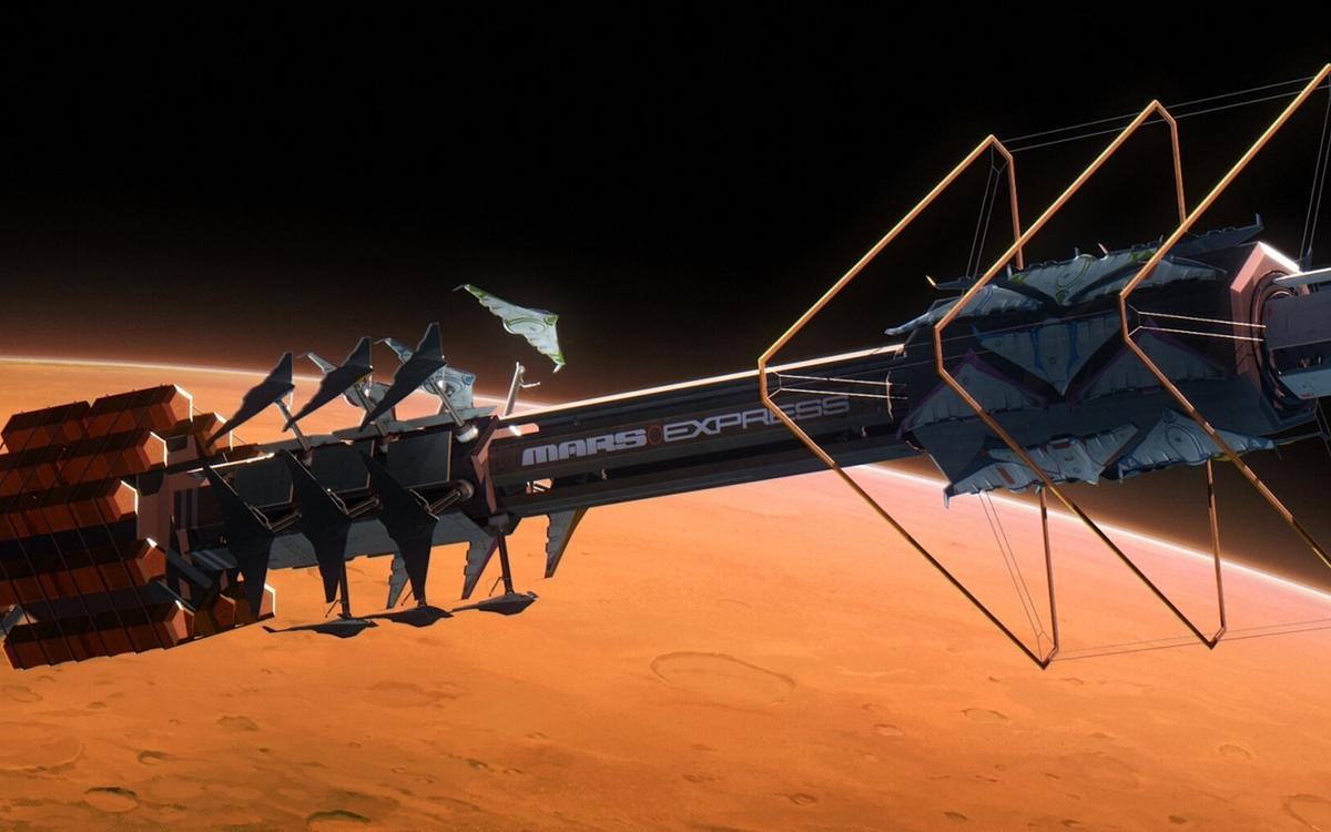 Кадр из фильма «Марс Экспресс», космический корабль на орбите Марса
