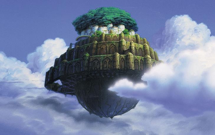 Кадр из фильма «Небесный замок Лапута», летающий город в облаках