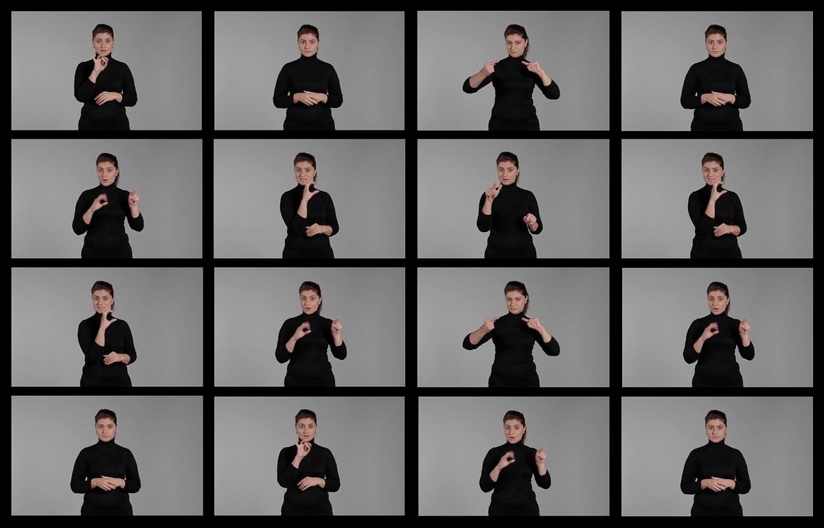 Титульное изображение для страницы события: коллаж с изображениями человека, показывающего разные жесты на РЖЯ