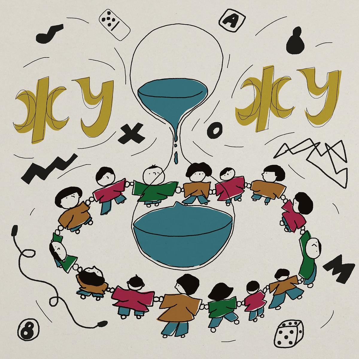 Титульное изображение для страницы события: рисунок, дети стоят в круг и держатся за руки вокруг больших песочных часов с синим песком, по бокам написано "ЖУ" и "ЖУ"