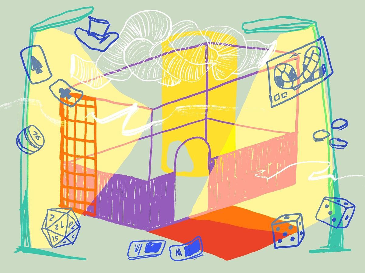 Титульное изображение проекта: цветной рисунок, изображающий уличную спортивную площадку-коробку