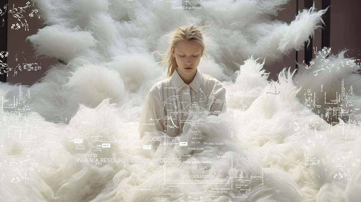 Девушка в окружении белых облаков