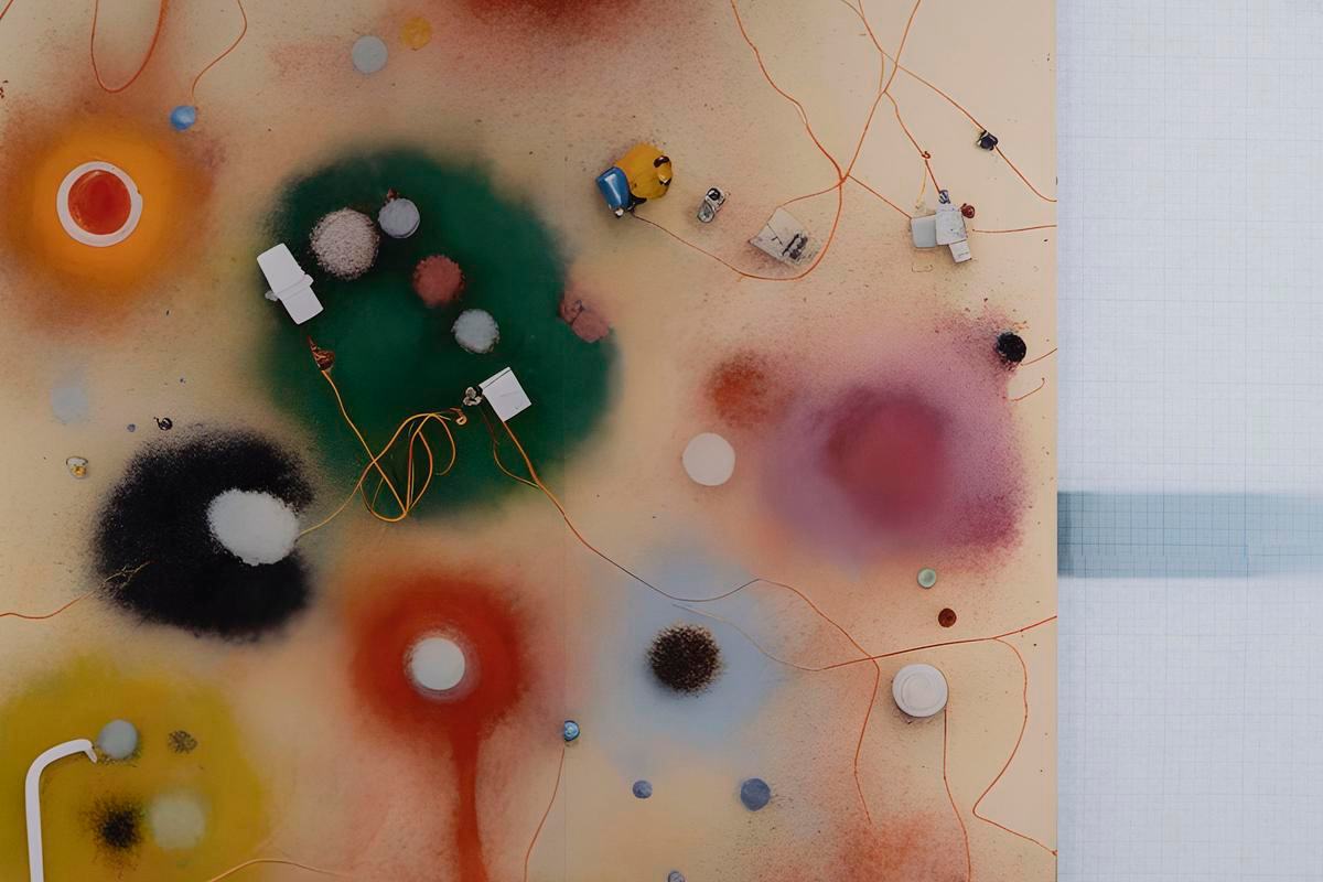 Поверхность с цветными пятнами и проводами