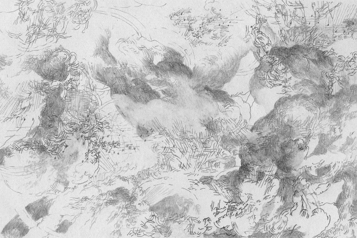 Карандашная графика, облачная текстура