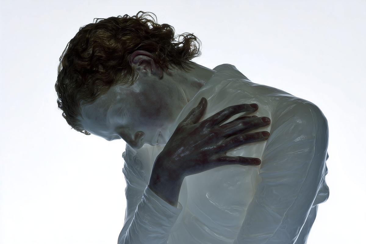 Склонивший к груди голову человек