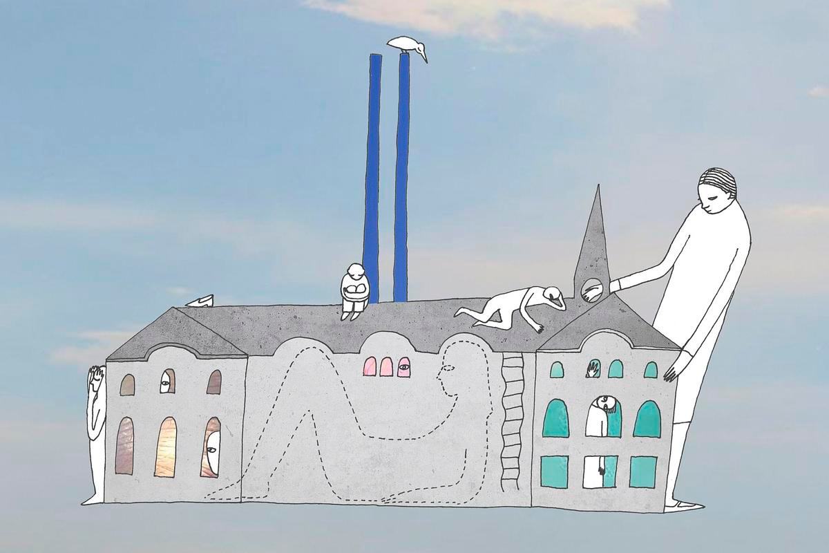 Иллюстрация: гэс-2 с людьми нарисовано