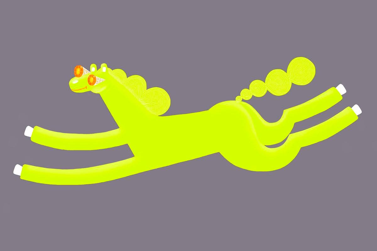 Иллюстрация, лимонный конь с очками на сером фоне