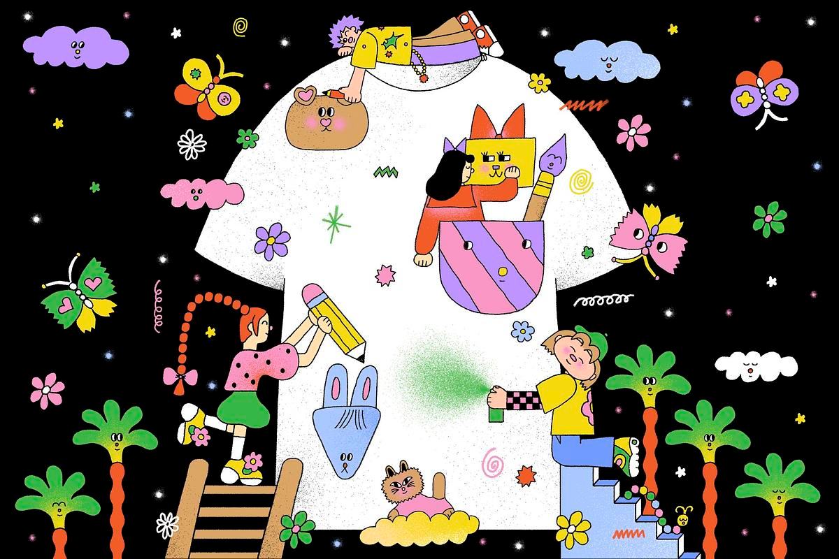 Иллюстрация: дети разрисовывают футболку