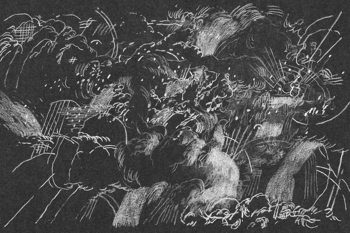 Карандашная графика, облачная текстура