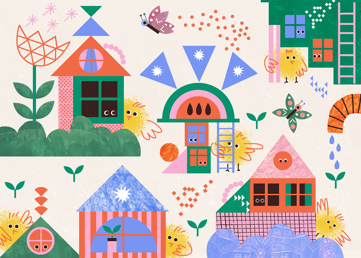 Иллюстрация, птенцы на детской площадке