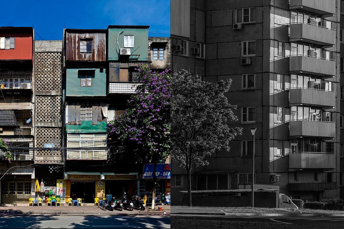 Коллаж, российская и вьетнамская панельки